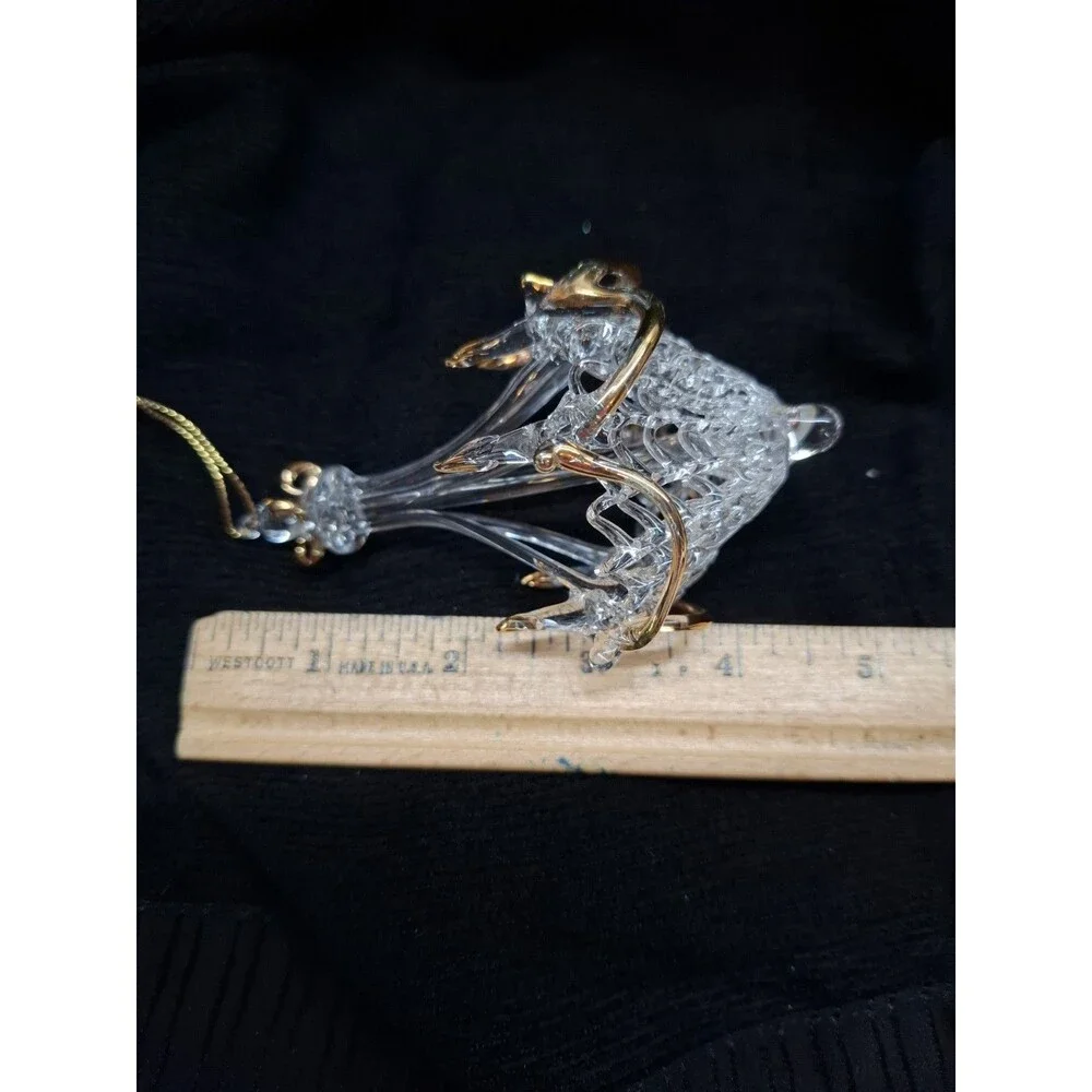 Vintage Spun Glass Chandelier Ornament Clear Gold Hanging Christmas 5